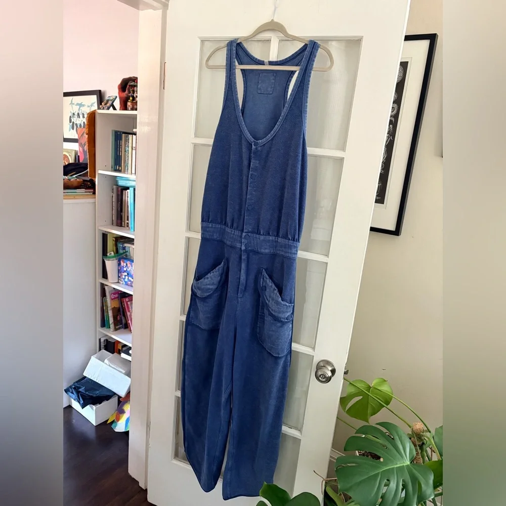 Free People Timko Onesie Washed Blue Snap-Front Jumpsuit – Large - Picture 4 of 7